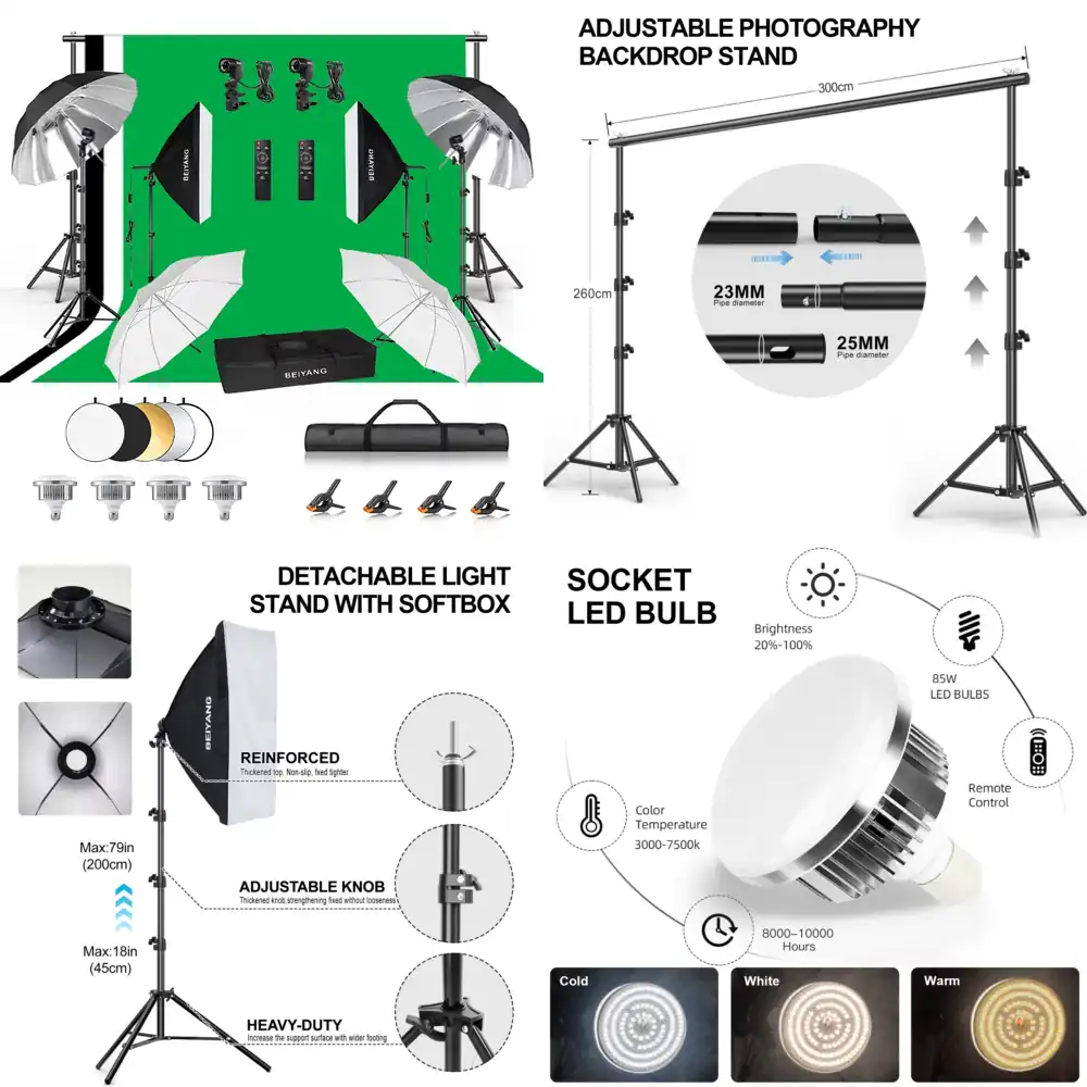 Backdrop Stand Kit - 調整可能な写真撮影用背景スタンドキット（2.6x3m） | ポータブル写真スタジオ機材（グリーンスクリーン、ポートレート、ストリーミング用）