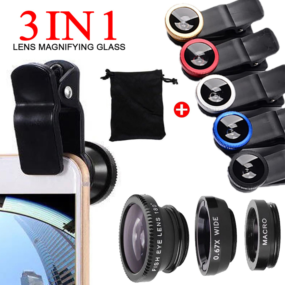 Photography Zooming - ユニバーサル3in1魚眼レンズ 広角マクロフォン魚眼レンズ ズームカメラキット iPhone、Samsung、Xiaomi対応 スマホクリップ付き