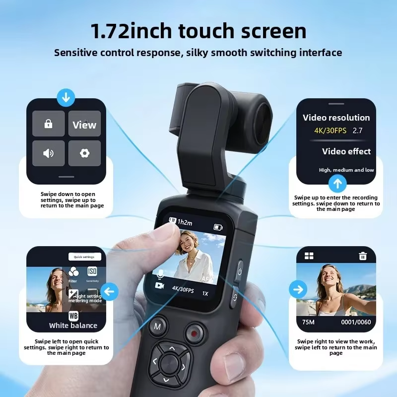 Photography Zooming - 4Kライブストリーミングカメラ ポケットカメラ 1.72インチタッチスクリーン ズームスポーツカム ポータブルVlogビデオレコーダー サイクリング用