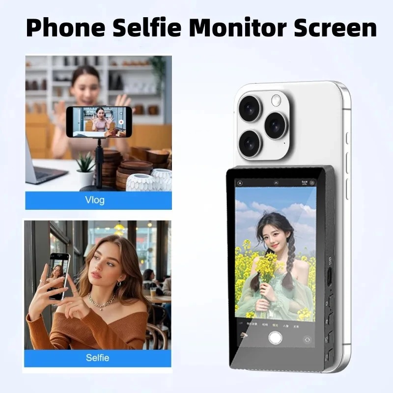 Photography With Mobile - ワイヤレスモニターリアカメラスクリーン、スマートフォン自撮り用磁気スクリーン、Vlogライブストリーミング、ビデオ録画、屋外自撮りツール