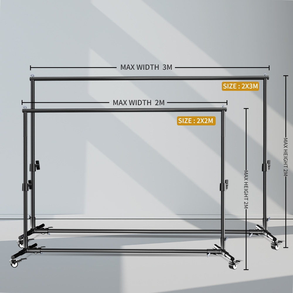 Backdrop Stand Kit - SH 2X2M / 2X3M 背景スタンド（4個の車輪と4個のフィッシュクリップ付き）写真撮影用背景フレーム、写真スタジオ用サポート