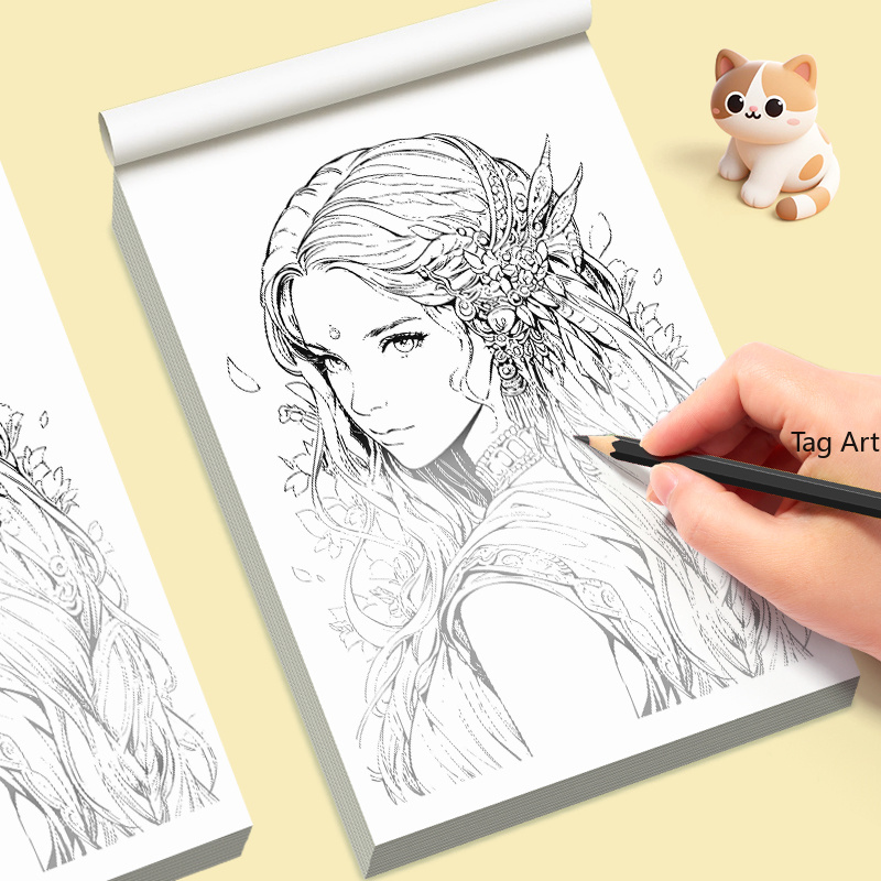 Photography Book - 大人向けのディープリリース集中ヒーリング手描き落書きブック、動物/花/女の子/マンダラなどのテーマ、24ページ