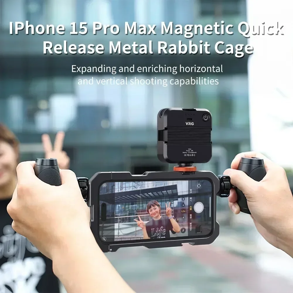 Photography With Iphone 15 - マグネット式クイックリリースフォンケージ ビデオVlogリグハンドル iPhone15 Pro Max用 スタビライザー