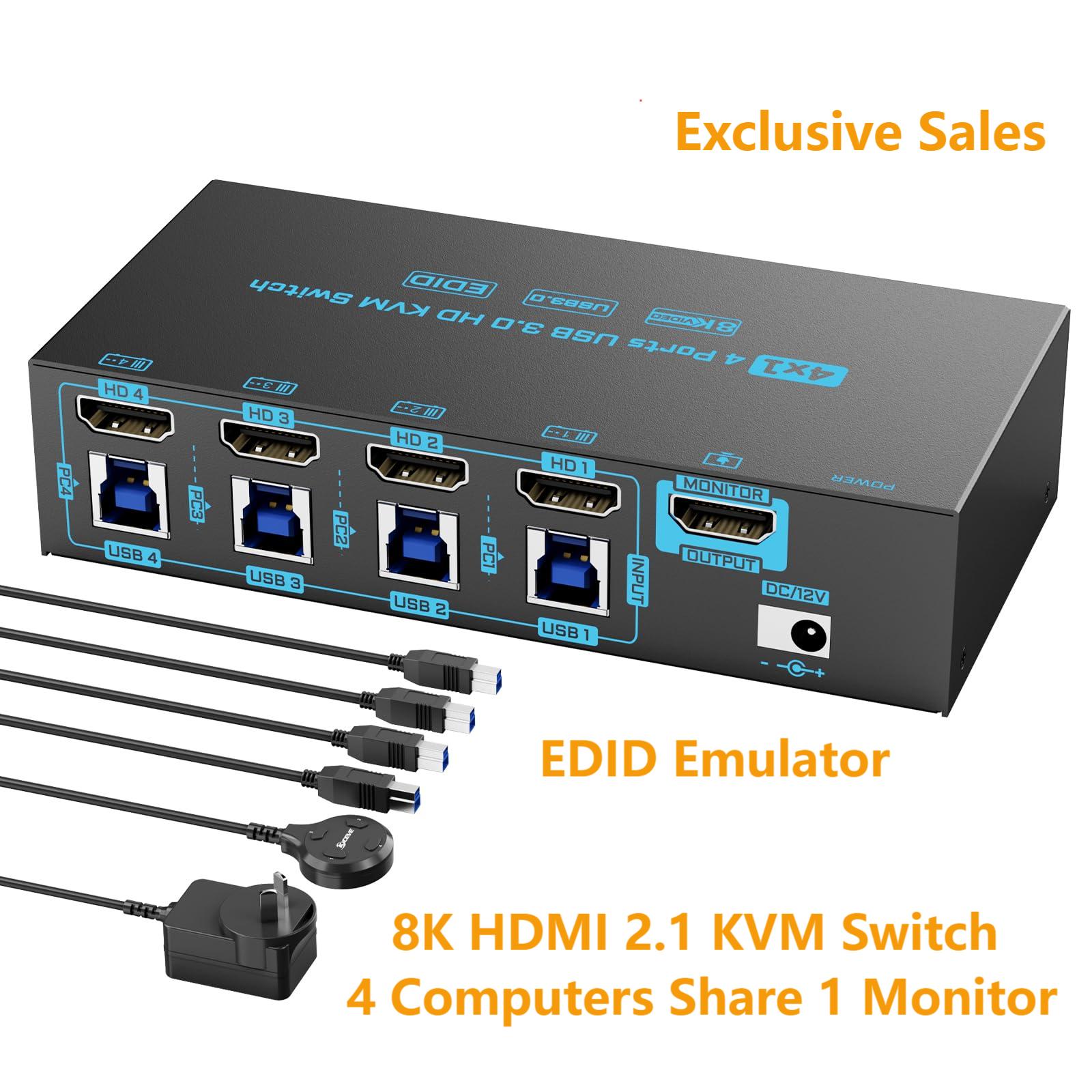Photography With Mobile - 4 in 1出力のhdmiスイッチ,2.1 kfm,4ポート,usb 3.0, 8k,60hz,4k