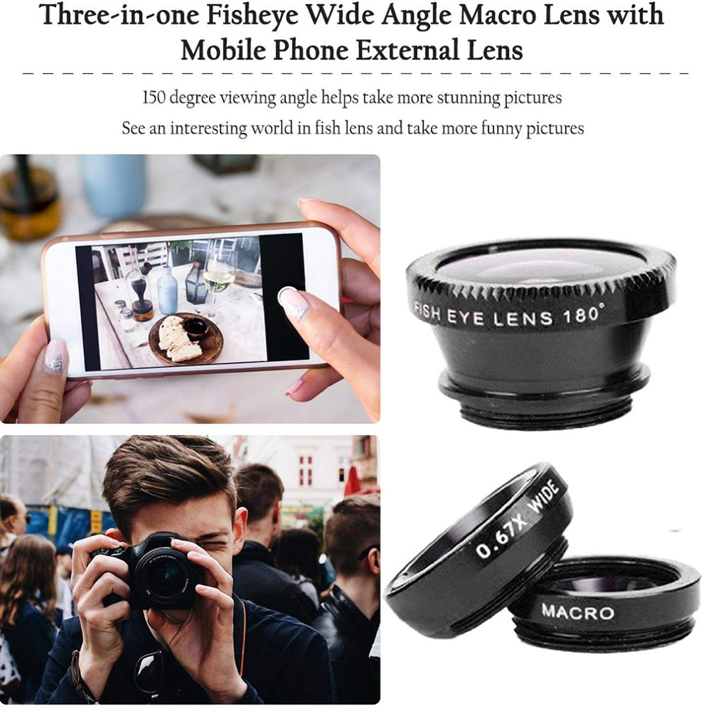 ユニバーサル3in1魚眼レンズ 広角マクロフォン魚眼レンズ  - Photography Zooming のレビューと価格