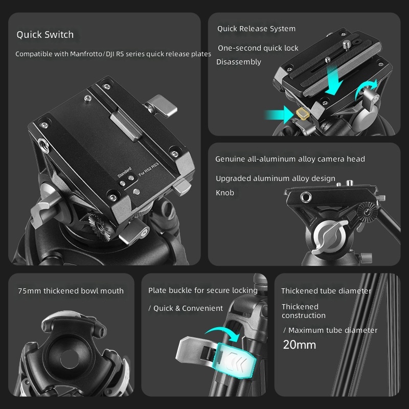 1.9M写真撮影用カメラ三脚 油圧ダンピングジンバル アルミ - Photography Camera のレビューと価格
