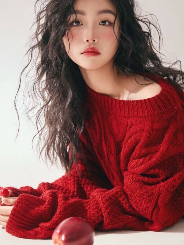 赤いセーターの女の子スタジオアート写真雰囲気感覚写真撮影服甘 - Photography Online のレビューと価格